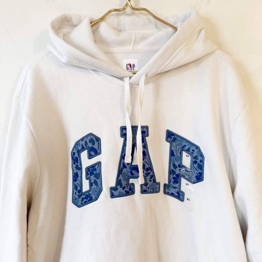NWT Gap Blue Floral Logo Hoodie Oversized Sweatshirt Carls Stone Off White XL - Picture 6 of 9